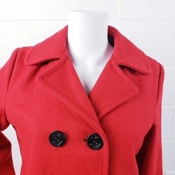 Vintage Lands' End Direct Merchants Red Wool Anchor Button Peacoat Size Medium - Picture 6 of 9